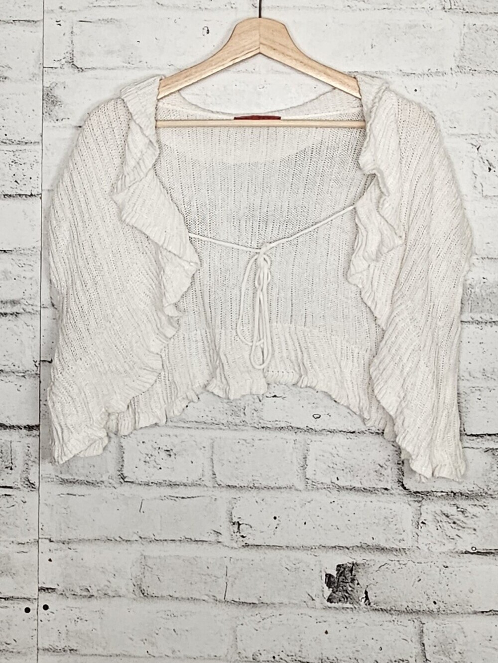 Funsport Womens 100% Linen Ruffle Tie Front Cardigan Large Cottagecore Boho